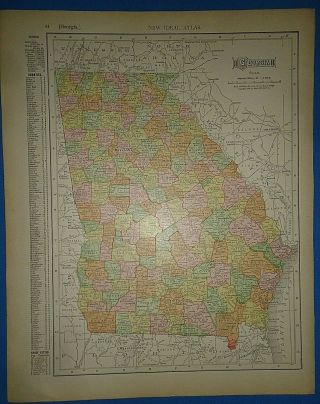 Vintage 1910 Georgia - Atlanta - Augusta - Savannah Map Old Antique