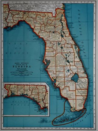 L@@k Vintage 1940 World Atlas Colored Maps Of Florida Fl & Connecticut Ct Old