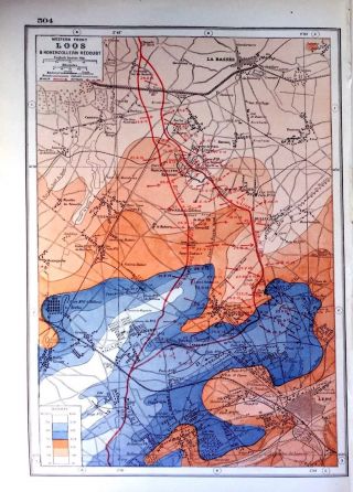Vintage Antique 1920 Map Print Of The Western Front Loos & Hohenzollern