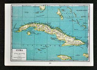 1944 Geographical Map Cuba Havana Santiago Jamaica Bahamas Florida Keys Cayman