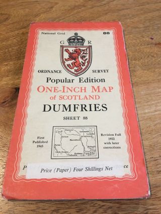 Vintage Ordnance Survey Map Of Dumfries,  Sheet 88,  1945