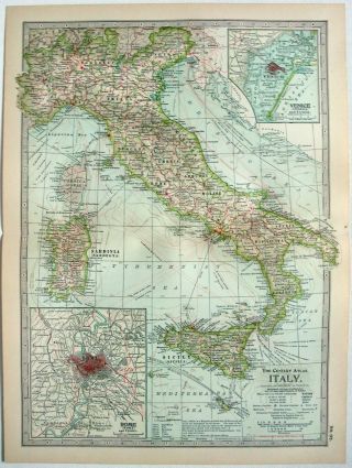 1902 Map Of Italy By The Century Company.  Antique