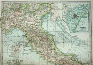 1902 Map of Italy by The Century Company.  Antique 2