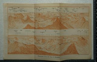 1910 Vintage Baedeker Map Of Panorama From The Top Of Mount Snowdon,  Wales