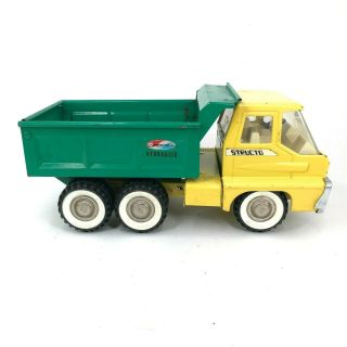 Vintage Structo Hydraulic Dump Truck Hauler 1966 Yellow Green Colorway Dualies 2