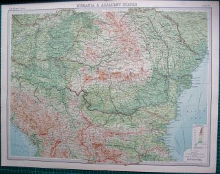 1922 Large Antique Map - Rumania & Adjacent States