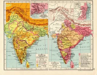 Map Of India George Philip & Son Vintage 1929