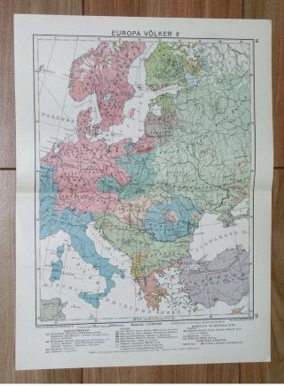 1932 Vintage Ethnic Map Of Europe Nations Germany Poland Russia Italy