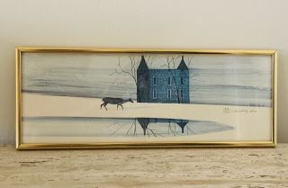 P Buckley Moss 127/1000 1976 Blue House & Deer,  Hand Signed,  Framed Art Print