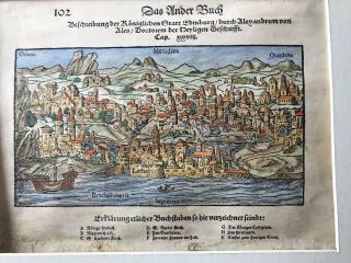 Antique German Woodcut Map Of Ancient Edinburgh And Leith.