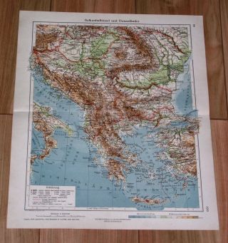 1926 Vintage Map Of Balkans / Greece Turkey Yugoslavia Hungary