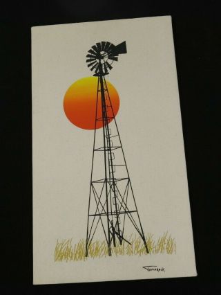 Vintage 1970s Tamarack Fabric Screen Print Textile Canvas Art Painting Windmill
