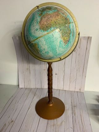 Repogle Vintage 12  Raised Relief Globe World Ocean Series On Walnut Pedestal