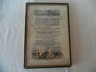 Wwl Framed Poetry In Flanders Fields By Lt.  Col.  John Mccrae Of Montreal