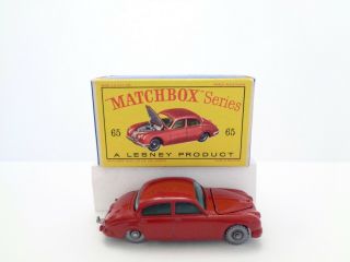 1962 MOKO Lesney Matchbox No.  65 ' JAGUAR 3.  8 LITER ' - - - dk.  red - - SPW - - - see photos & 3