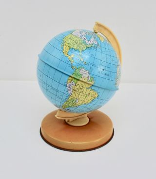 Vintage Chad Valley 1960 ' s Small Desktop Tinplate Terrestrial Globe 2