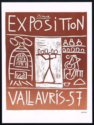 1960s Vintage Pablo Picasso Ceramics Exposition Vallauris 1957 Poster Art Print