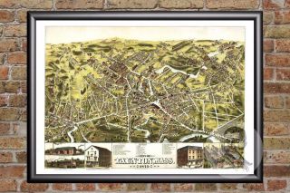 Vintage Taunton,  Ma Map 1875 - Historic Massachusetts Art - Victorian Industrial