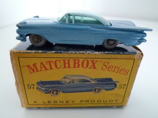 Matchbox Lesney No.  57b Chevrolet Impala Boxed Issued 1961 Gpw Tinted Windows