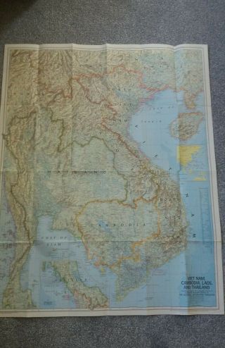Vintage Map Of Vietnam,  Cambodia,  Laos And Thailand 1967