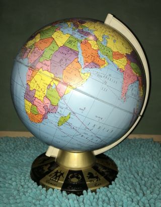 Commemorative John Glenn Nasa Orbit Ed.  Vintage Tin Litho Globe W/ Zodiac Base
