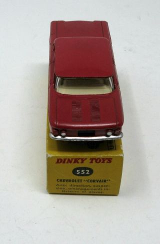 French Dinky,  552 Chevrolet Corvair,  EXC,  Red w/Cream Int. ,  Vintage,  Boxed 2