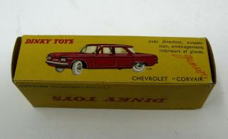 French Dinky,  552 Chevrolet Corvair,  EXC,  Red w/Cream Int. ,  Vintage,  Boxed 7