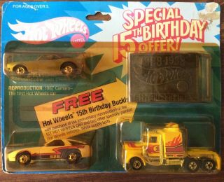 Hot Wheels 15th Birthday 3 - Pack W/belt Buckle And Limited Edition 