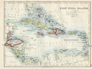 Map West Indies India Isles Cuba Haiti W & Ak Johnston 1902 Antique