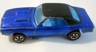 1967 Hot Wheels Redline Mattel Custom Camaro Blue Black Lt.  Blue Interior Gd - Vg