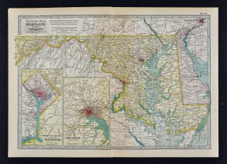 1902 Century Atlas Map Maryland Delaware Washington Dc Baltimore Plans Annapolis
