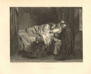 Priest,  The Last Prayer,  By J.  L.  E.  Meissonier,  Vintage,  1878 Antique Art Print,