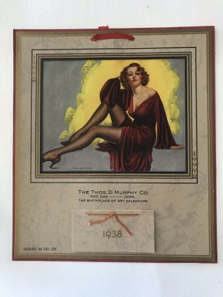 Vintage Billy Devorss Litho Print The Lady In Red Calendar Pin Up Girl Art Deco