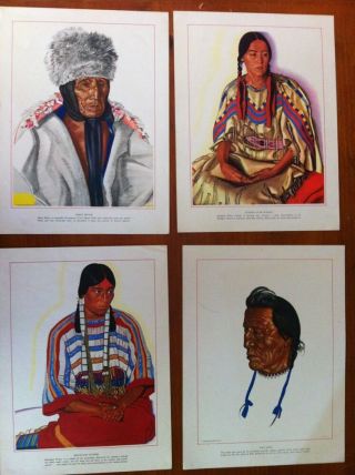 4 Prints Winold Reiss Native American Blackfeet Great Northern Railway 1940s