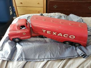 Great Vintage 1960’s Buddy L Red Pressed Steel Texaco Fuel Truck Toy - 24 "