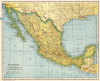 1921 Antique Mexico Map And Baja California Map Travel Gallery Wall Art 5784