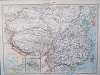 Map Of China And Tibet.  1905 Mongolia.  Hong Kong.