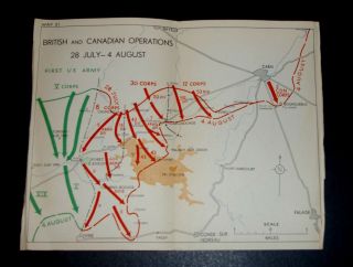 Ww2 D - Day Invasion Map Of British & Canadian Operations 28 July - 4 Aug.  1944