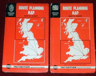2 Ordnance Survey 10 " :1 Mile Uk Route Planning Maps - England,  Scotland,  Wales 1967