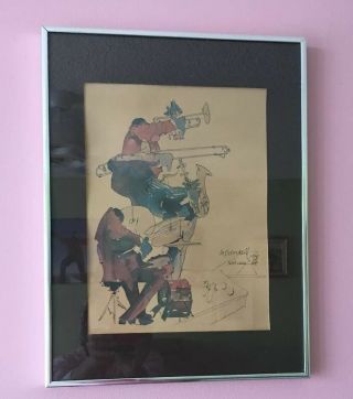 Leo Meiersdorff Signed 1976 Framed Watercolor Print 3 Jazz Players 12”l X 16” H