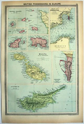 1926 Map Of British Possessions In Europe By George Philip.  Vintage