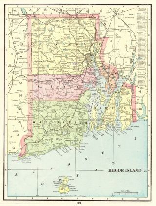 1901 Antique Rhode Island Map Vintage State Map Of Rhode Island 5692