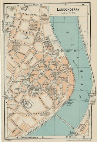 Small Town Plan Of Londonderry - Ireland C1950 By John Bartholomew