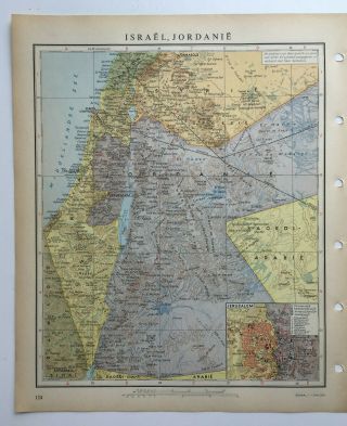Map Of Israel Jordan Jerusalem Vintage 1950
