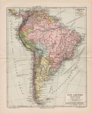 Two Antique Maps.  South America.  Political & Physical Maps.  1905