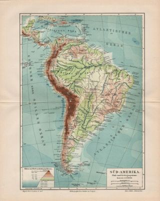 TWO Antique maps.  SOUTH AMERICA.  POLITICAL & PHYSICAL MAPS.  1905 2