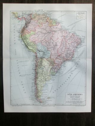 TWO Antique maps.  SOUTH AMERICA.  POLITICAL & PHYSICAL MAPS.  1905 3