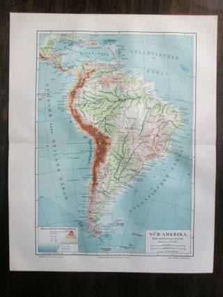 TWO Antique maps.  SOUTH AMERICA.  POLITICAL & PHYSICAL MAPS.  1905 5