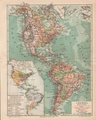 Antique Map.  North,  Central & South America.  1905