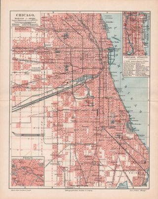 Antique Map.  North America.  City Plan Of Chicago.  1905